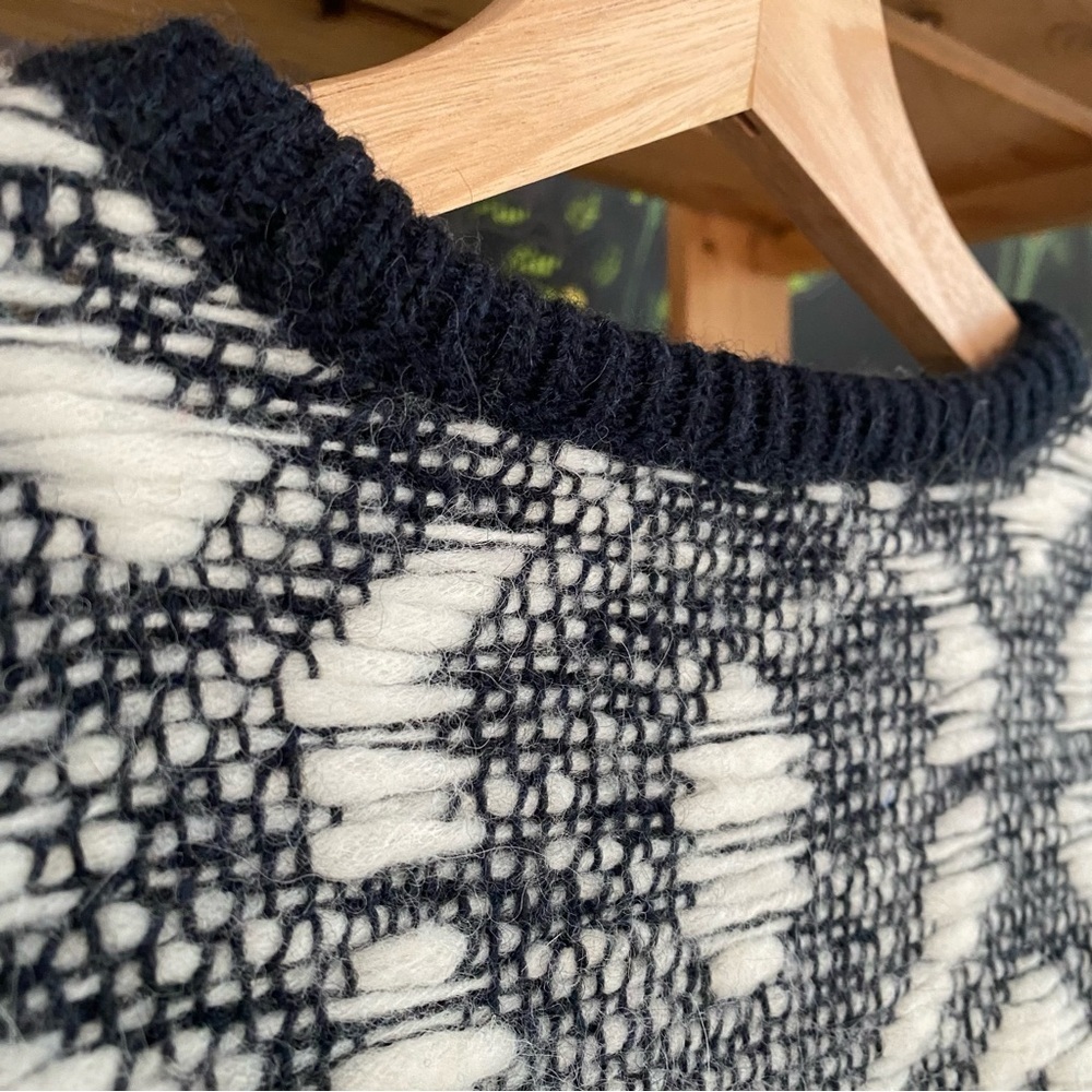 Sita Murt Scandinavian Wool Blend Knit Crewneck Sweater Blue Tan White Small - Picture 12 of 16